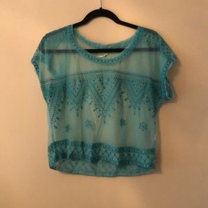 Teal Sheer Free People Crop Top